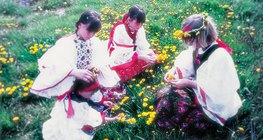 Охид багваахай цэцэгтэй тоглож байна