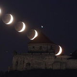 Multiple exposure of the setting moon