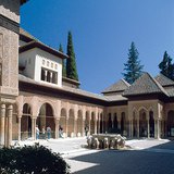 Masterpiece of Moorish architecture: Court of the Lions in the Alhambra, Granada, Spain