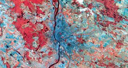 Унгарын Будапешт хотын хуурамч өнгөт хиймэл дагуулын зураг