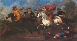 Куруц, лабанц морьтнуудын тулалдааны дүр зураг